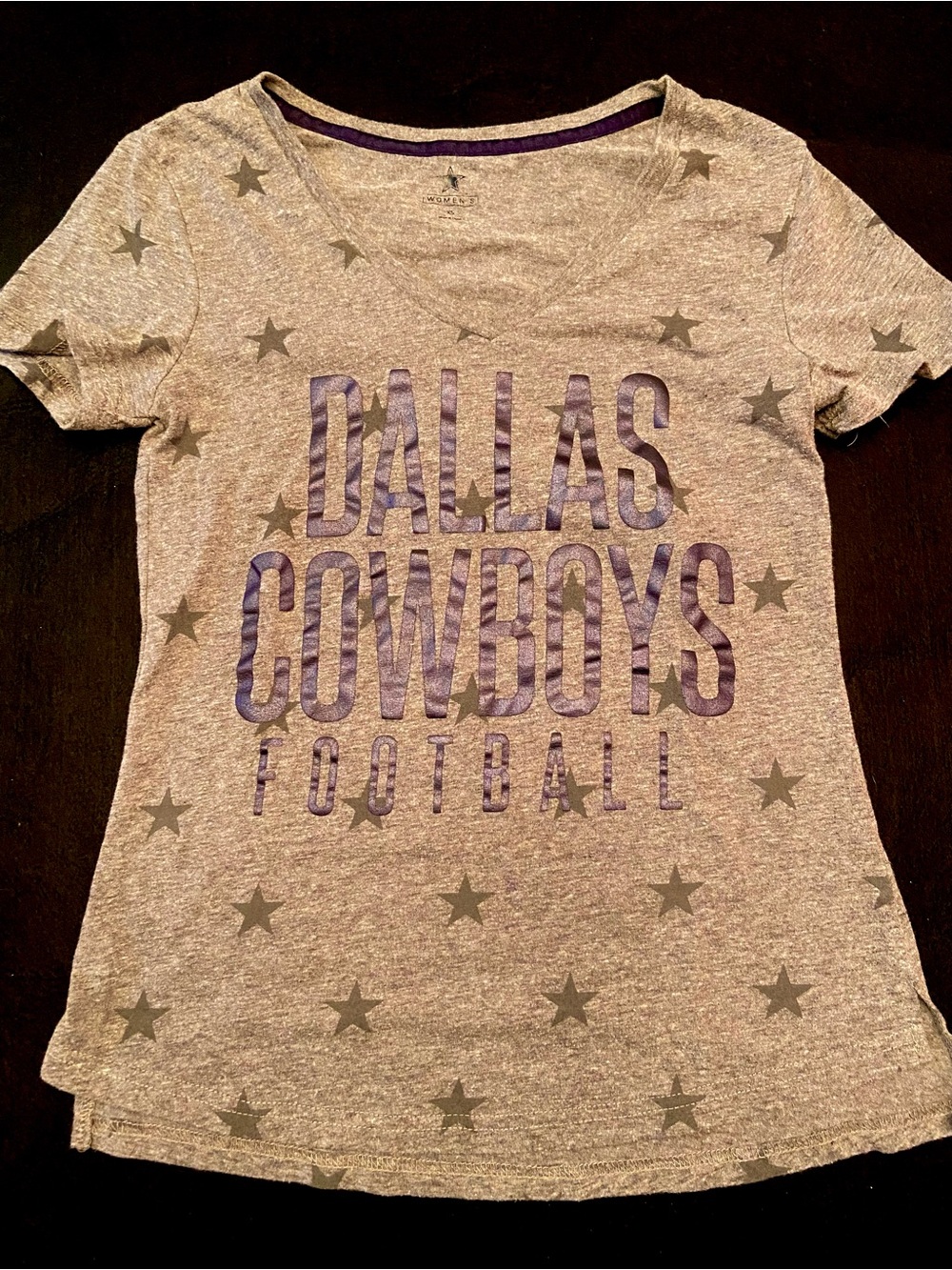 Dallas Cowboys Women's Short Sleeve Tee in Gray with Blue Logo